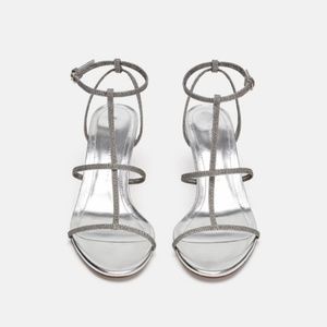 Zara Heeled Sliver Sandal with Laminated Straps
